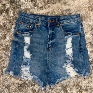 lmost Famous High Rise Distressed Denim Shorts Size 5 | Frayed Hem Cutoff shorts